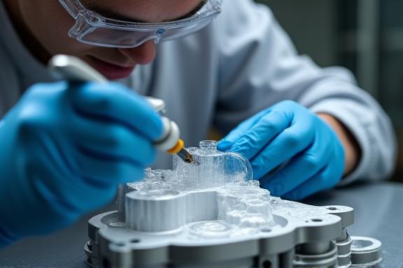 Technician applying a protective ceramic coating to an industrial part